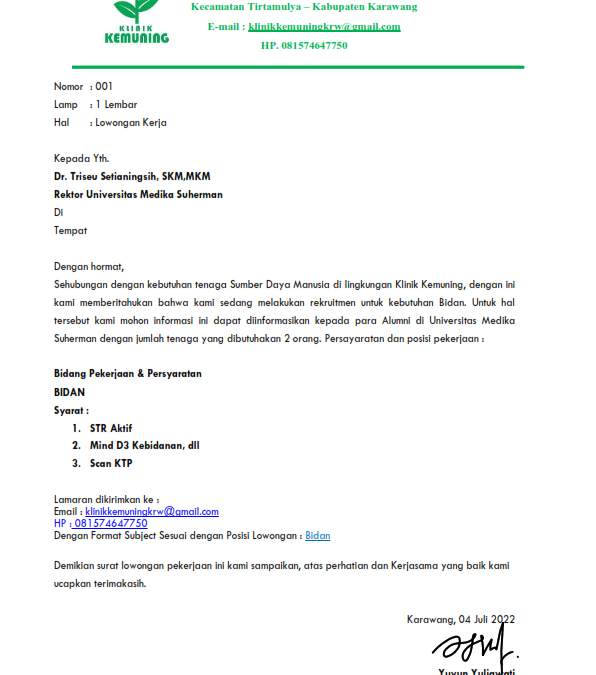 Lowongan Kerja Klinik Kemuning