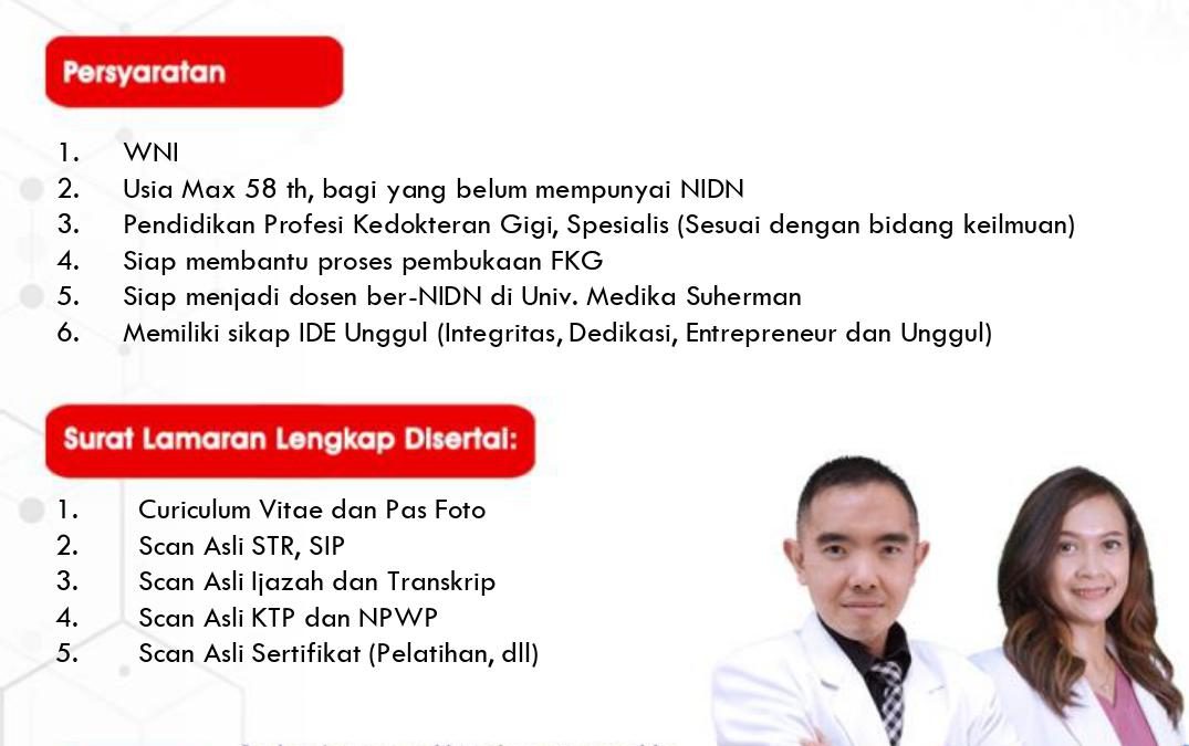 REKRUTMEN Dosen Program Studi Profesi Kedokteran Gigi Fakultas Kedokteran Gigi (FKG) UNIVERSITAS MEDIKA SUHERMAN