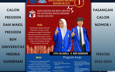 CALON PRESIDEN DAN WAKIL PRESIDEN BEM UNIVERSITAS MEDIKA SUHERMAN PASLON NOMOR 1 : SYIFA SALSABILA DAN ROBI BADRUDIN
