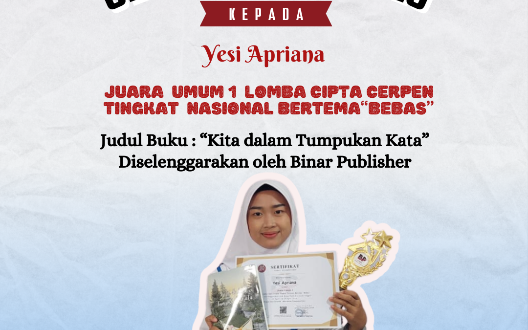 Mahasiswa Sarjana Kebidanan Memperoleh Juara Umum 1 Lomba Cipta Cerpen Tingkat Nasional yang Diselenggarakan oleh Binar Publisher