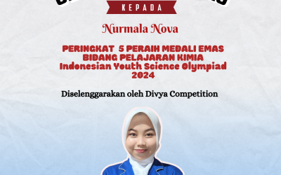 Selamat Kepada Nurmala Nova Mahasiswa Gizi Universitas Medika Suherman, Peringkat 5 Bidang Pelajaran Kimia Indonesian Youth Science Olympiad 2024 !