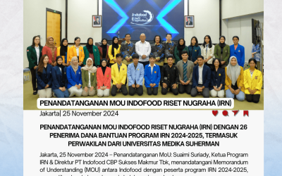 Penandatanganan MoU Indofood Riset Nugraha (IRN) dengan 26 Penerima Dana Bantuan Program IRN 2024-2025, Termasuk Perwakilan dari Universitas Medika Suherman