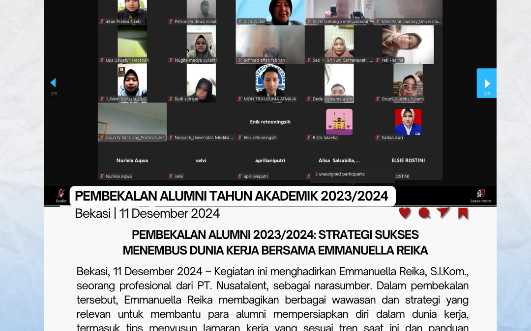 Pembekalan Alumni Tahun Akademik 2023/2024 “Raih Kesempatan Kerja Dengan Mahir Dalam Pembuatan Lamaran Kerja yang Up To Date dan Paham Etika Dalam Wawancara”