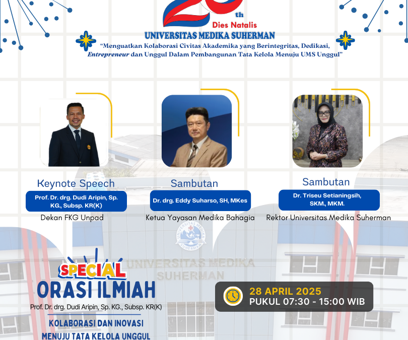 Dies Natalis ke-20 Universitas Medika Suherman : “Memperkuat Kolaborasi Civitas Akademika yang Berintegritas, Berdedikasi, Entrepreneur, dan Unggul dalam Pembangunan Tata Kelola menuju UMS Unggul”