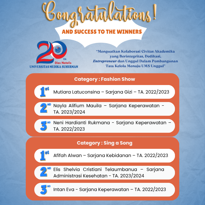 Mahasiswa Juara dalam Lomba Fashion Show dan Sing a Song pada Rangkaian Acara Dies Natalis ke-20 Universitas Medika Suherman